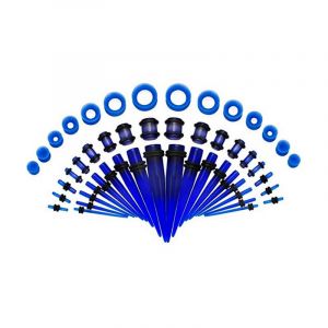 Kit D'extension D'oreille 50 Pièces (Bleu, Trois Styles) - Cône Et Bouchon En Acrylique + Tunnel En Silicone - Ensemble D'extension D'écartement D'oreille, Bijoux De Piercing Corporel - Neuf