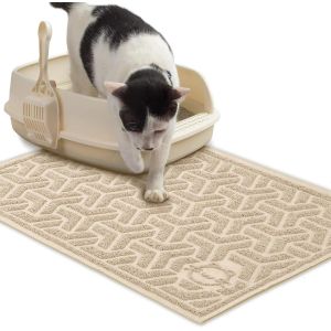 Tapis De Litière Pour Chat-90 X 60 Cm-Antidérapant Et Imperméable-Design Facile À Nettoyer-Beige - Neuf