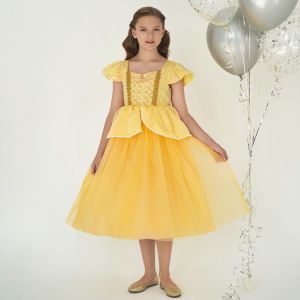 (Hauteur 130cm) 1 Pi&egrave;ce Jaune Fille Belle Princesse De La F&ecirc;te D'anniversaire De La Robe De La Belle Et La B&ecirc;te Costume D'halloween De No&euml;l Costume Tutu Robe - Neuf
