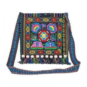 Ethnique Brod&eacute; Sac &agrave; Bandouli&egrave;re avec Tissu Ray&eacute; et le Gland, Claire Sachet de Th&eacute; pour Femmes, Taille unique, Bleu - Neuf