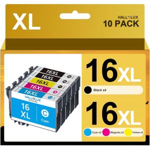 16XL Compatible Cartouches d'encre pour Epson 16 16 XL pour Epson Workforce WF-2630 WF-2760 WF-2750 WF-2660 WF-2650 WF-2540 WF-2530 WF-2510 WF-2010 (Noir,Cyan,Magenta,Jaune,10-Pack) - Neuf