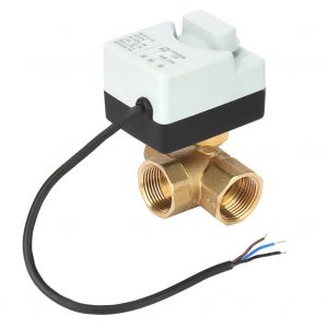 Vanne a boisseau spherique motorisee en laiton a 3 fils et 3 voies AC220V DN25 G1" avec fonction de commutation manuelle - Neuf