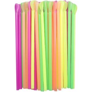 100pcs Pailles,Cuiller Scoop Pailles Pour Smoothies Barbotines Cônes De Glace Cônes De Neige Jus Milkshakes-Hy - Neuf