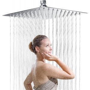 JGD-Tete de Douche Carr&eacute; 304 Inox, Pommeau de Douche Anti-Calcaire, Ultra-Mince Haute Pression, Pomme de Douche 8 Pouces, Rotatif 360&deg;, Facile &agrave; Installer et &agrave; Nettoyer - Neuf