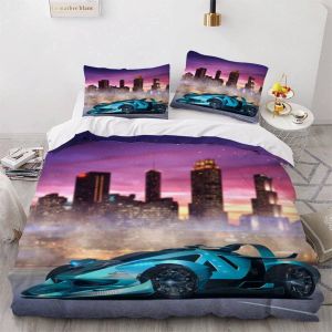 Housse De Couette Voiture De Sport D X Enfant Ado Fille D Course Bleue Parure De Lit Personne Microfibre Pi&iquest;&iquest;Ces Housse De Couette Avec Fermet - Neuf