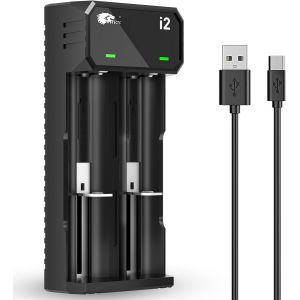 Chargeur Accu 18650,2 Slots Chargeur Piles Rechargeable Li-ION 3,7V 18650 18490 18350 18500 17500 14500 20700 21700 26650 Batterie au Lithium (avec USB-C) - Neuf