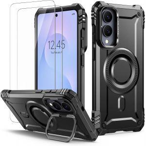 Maa-Coque Pour Samsung Galaxy S25 Edge Avec 2 Verre Trempé Pour Magsafe, Magnétique Antichoc Militaire Protection, Support Anneau Pour Caméra Renforcée Housse, Noir - Neuf