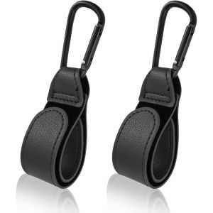 Asfasfq-Aozuo Lot De 2 Crochets De Poussette Pour Sacs, Clips De Crochet De Poussette Avec Mousqueton, Support De Sac De Poussette En Cuir, Crochets De Poussette Pour Sacs (Noir) - Neuf