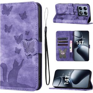 KAL-Housse Protection Pour Xiaomi 14T Pro 6.67 Pouces En Cuir Pu Avec Fentes Pour Cartes - Coque De Protection Violet - Neuf