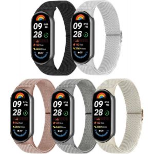 Lot De 5 Bracelets Mi Band 9/Mi Band 8 Pour Homme Et Femme, R&eacute;glables Et Extensibles, En Nylon, Bracelet De Rechange Pour Xiaomi Smart Band 9/Xiaomi Smart Band 8 - Neuf