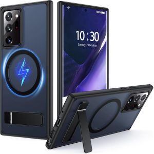 JGD-Coque pour Samsung Galaxy Note 20 Ultra avec MagSafe [B&eacute;quille R&eacute;glable][Charge en Position Debout][Militaire Antichoc] Pare-Chocs en Silicone Souple Mat Translucide pour Note 20 Ultra,Noir - Neuf