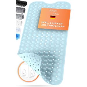 KAL-Tapis De Douche Antidérapant Sensitiv 100 X 40 Cm U2013 Avec 2 Crochets U2013 Tapis De Bain Antidérapant Sans Bpa U2013 Tapis De Bain Résistant À La Moisissure Et Lavable (Bleu Clair) - Neuf