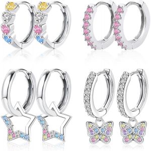 Kal-Boucle Doreille Femme Argent Or En Forme De Coeur 925 Creole Plaqu&eacute; Or 14k Creoles Acier Inoxydable Ensembles Boucle Boreille Or, Petit Cerceau Tendance Bijoux Cadeaux Pour Femmes - Neuf