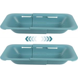Lot De 2 Passoire Evier Cuisine Extensible, Egouttoir Evier Bpa Free(36,5-49,5cm), Vidange Rapide De L'eau-Pour Laver Les L&eacute;gumes Et Les Fruits, &Eacute;goutter Les Nouilles Cuites -Vert - Neuf
