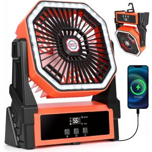 Ventilateur de Camping Ventilateur de Table Batterie Rechargeable 15000mAh Ventilateur de Table USB Silencieux avec LED Minuterie 4 Vitesses Ventilateur Camping Puissant pour Ext&eacute;rieur Int&eacute;rieur - Neuf