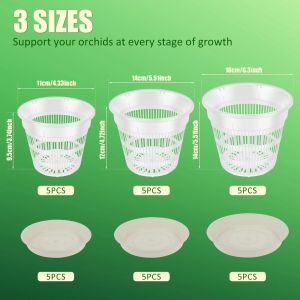 Pot D'orchidée Transparent En Plastique, 15 Pièces, Pot De Repérage D'orchidée Avec Trou Et Soucoupe, Pot De Plantation Respirant Pour Intérieur Et Extérieur, Fournitures De Jardin.15pcs - Neuf