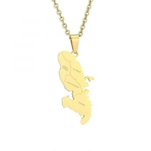 Collier Pendentif Carte De La Martinique Avec Noms De Villes, Cha&icirc;ne Ras Du Cou Unisexe Vintage Et Patriotique D&eacute;licate De 50 Cm, Blanc - Neuf