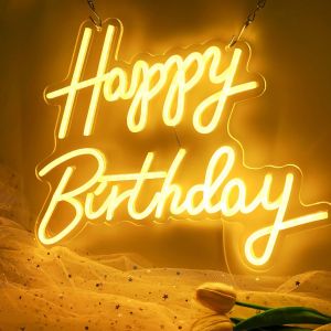Panneau N&eacute;on &laquo; Happy Birthday &raquo; Pour D&eacute;coration Murale De Chambre &Agrave; Coucher, Alimentation Usb, 40 X 20 Cm (Blanc Chaud) - Neuf