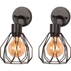 Lot De 2 Applique Murale Industrielle Lampe En M&eacute;tal Abat-Jour E27 Noir Appliques Vintage &Eacute;clairage Luminaire Pour Salon Couloir Caf&eacute; Bar - Neuf