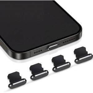 KALANKA-4 Pi&egrave;ces Anti-Poussi&egrave;re Compatibles avec iPhone 16, 17 Bouchons Anti-Poussi&egrave;re Compatible avec iPhone 16e, 16 Pro, 17 Pro, 14, 15 Max/X/XS/XR Plus, iPad Mini/Air(Noir) - Neuf