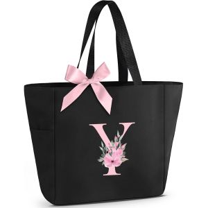 ERSHI-Lot de 2 Sacs Personnalisés A-Z : Sac Cabas & Pochette Maquillage, Cadeau Idéal pour Femmes, Demoiselles d¿Honneur, Mariage,[6 - Neuf