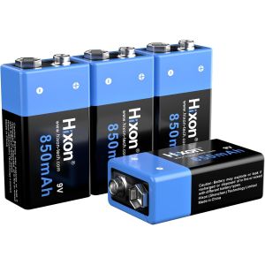 Pile 9V 850mAh Rechargeable Lithium-ION Batterie Haute Performance Piles pour Système Alarme Multimètre Détecteur de Fumée Microphone Appareils Numériques Télécommandes Universelles,Lot de 4 - Neuf