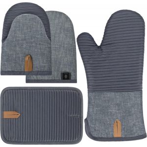 Eryi-Lot De 4 Mini Gants De Cuisine Avec Rayures En Silicone Antidérapant Pour La Cuisson - Gris - Neuf