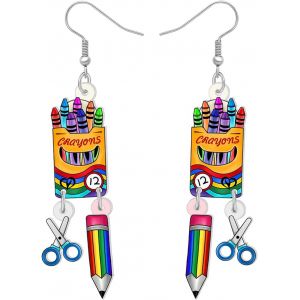 Kal-Boucles D'oreilles Pendantes En Acrylique Règle À Crayon Globe Terrestre Tableau Mignon Enseignant Pour Femmes Filles Cadeaux D'appréciation Pour La Rentrée Scolaire - Neuf