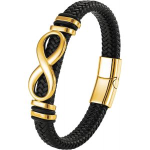 Eryi-Bracelet Homme Cuir, Bracelet Vikings Homme, Croix Chretienne Hommes Bracelets Acier Argent Noir, Bijoux Cadeau Hommes - Neuf