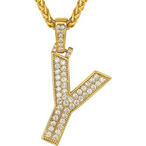Trahoo-Collier Lettre Y, Pendentif Initiale Prénom Plaqué Or Lettre Y,Bling Brillant Hip Hop Bijoux Alphabet Pendentif En Strass Avec Chaîne Or Réglable 55+5 Cm Pour Homme Femme - Neuf