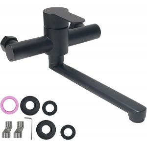 Robinet Mural Cuisine bec Pivotant &agrave; 360&deg; Mitigeur Cuisine avec Cartouches en C&eacute;ramique Mitigeur Monocommande Robinet Cuisine Noir Eau Chaude et Froide en Acier Inoxydable 304 Noir - Neuf