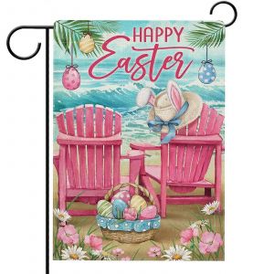 Joyeuses P&acirc;ques P&acirc;ques Mer Rose Chaise De Jardin Drapeau Double Face, Des ?ufs, De C&ocirc;te De La Plage, Jardin, Ouvert Le D&eacute;cor, Le Printemps Marin Sac En Tissu De D&eacute;coration De La Maison 12 X 18 - Neuf