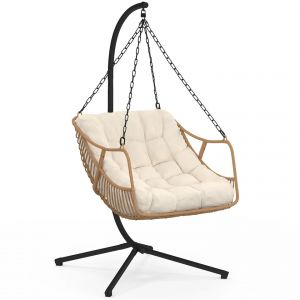 Fauteuil Suspendu Relax Loa Ajour&eacute; Effet Rotin Avec Coussin &Eacute;cru - Neuf