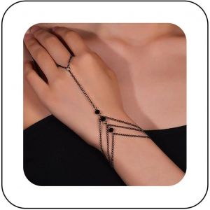 Eryi-Bracelet Boho En Onyx Bracelet Esclave En Cristal Noir Bracelet De Chaîne En Onyx Cz Bracelet De Pierres Précieuses Bracelet Esclave Ajustable Bracelet En Strass Bijoux Pour Femmes - Neuf