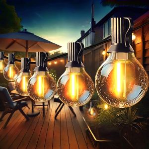 KAL-Guirlande Guinguette Exterieur Extensible Avec 12+1 Ampoules Incassables, 10M Guirlande Lumineuse Extérieur Ip44, Guirlande Exterieur Guinguette Brillantes Et Économes En Énergie - Neuf