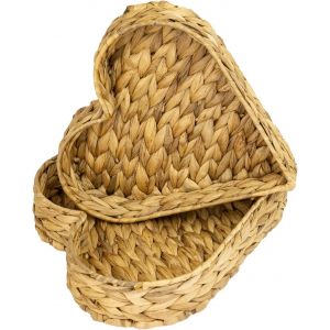 Sjzg-Panier Cadeau Vide, Panier De Rangement Tress&eacute; En Jacinthe D'eau | Set De 2 Pi&egrave;ces | En Forme De Coeur | 29/26 Cm De Large - Neuf
