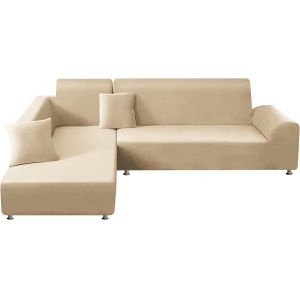 SUBZONAL-Housse de Canap&eacute; d'angle 3 Places+3 Places Lot de 2 Housse de Canap&eacute; &Eacute;lastique en Forme de L (180-230cm, Beige - Neuf