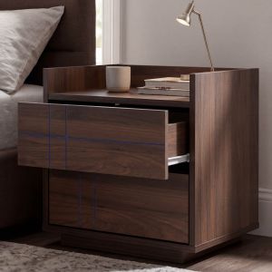 Table de chevet HWC-P44, commode de chevet, 2 tiroirs, MDF, 43 x 48 x 41 cmaspect noyer - Neuf