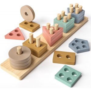 Montessori Jouet Enfant 2 3 4 Ans Jouets &agrave; Empiler et de Tri de Formes et Couleurs Puzzle en Bois Jouet &eacute;ducatif Sensoriel Motricit&eacute; Cadeaux Pr&eacute;scolaires pour B&eacute;b&eacute;s Gar&ccedil;ons Filles (B) - Neuf