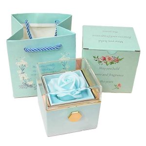 Bo&icirc;te &Agrave; Bagues Rose Tourne 360 Velours Bo&icirc;te &Agrave; Bijoux Bo&icirc;te &Eacute;ternelle Rose Saint Valentin F&ecirc;te Des M&egrave;res Pour Les Cadeaux Romantiques, Lac Bleu - Neuf