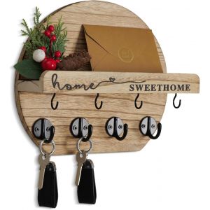 MEVRONISSHOP-Porte Clef Mural Avec Des Fleurs S&eacute;ch&eacute;es Boite A Clef Bois Boite A Clefs Murale Rond Porte Clef Mural Bois Convient Pour Le Hall D'entr&eacute;e, Le D&eacute;barras, Le Couloir, La Cuisine - Neuf