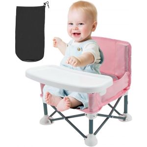Chaise De Camping Pour B&eacute;b&eacute; - Chaise Haute De Voyage Pour B&eacute;b&eacute; - Avec Ceinture De S&eacute;curit&eacute; Enfant Et Compartiment De Rangement Arri&egrave;re - Rehausseur Pliable Avec Planche &Agrave; Manger Amovible - Pour - Neuf