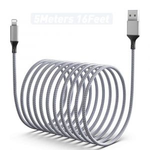 KALANKA-C&acirc;ble De Charge Pour iPhone 5M, [Certification Apple MFi] C&acirc;ble De Charge Rapide Et De Synchronisation USB Tress&eacute; En Nylon Ultra-Long 5M/16FT Adapt&eacute; Pour Apple iPhone 13/12/11/XS/XSMax/XR/X/8 - Neuf