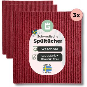 KGABERY-Lot De 3 Torchons À Vaisselle,Rouges Suédois,Lavables,En Pâte De Bois Et Coton,Chiffons De Nettoyage,Multicolores,Édition Limitée,Bordeaux - Neuf