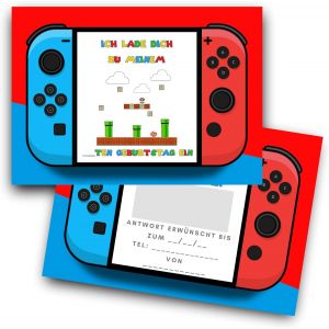 Lbgwp60-Kit Créatif De Qualité Supérieure Avec 10 Cartes D'invitation D'anniversaire À Gratter Sur Le Thème Nintendo En Allemand 10 Cartes, 10 Enveloppes Blanches, 10 Autocollants D'invitation Et 10 - Neuf