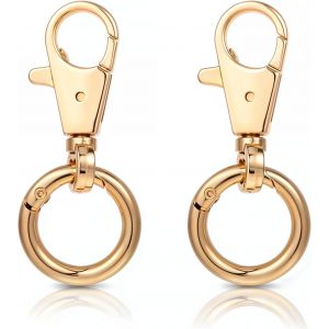 Checarzhn--No1-Lot De 2 Mousquetons Dorés - Porte-Clés Avec Articulation Pivotante - En Métal - Mousquetons Rotatifs - Pour Clés - Anneau Torique Amovible - Pour Bricolage, Sac À Main, Bricolage - Neuf