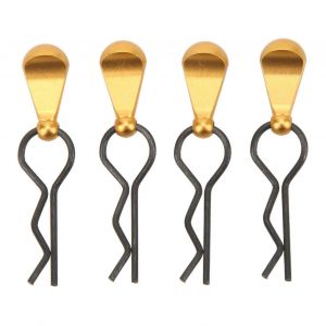 2024-4pcs RC Body Clips R Pins R en acier inoxydable R Clips avec tirettes en alliage d'aluminium pour 1/8 1/10 RC Car Gold - Neuf