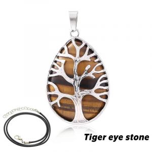 Pendentif Arbre De Vie En Pierre De 7 Chakras, Colliers En Forme De Goutte D'eau Naturelle, Cristal Rose, Quartz Rose, Am&eacute;thyste, Lapis Lazuli, ?il De Tigre, Cadeaux-5.5-6mm-Tiger Eye Stone - Neuf