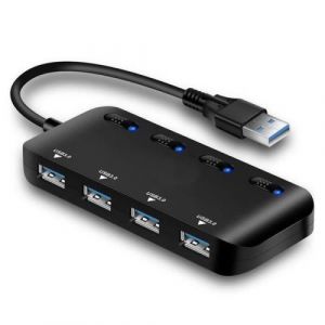 Hub USB 3.0 4 Ports USB Multiple Ultra Fin avec Voyants de Commutateurs d'alimentation Individuels - Neuf