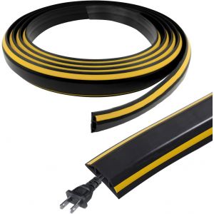 MEVRONISSHOP-300 cm Goulotte Passe de Cable Adhesif au Sol, Flexible PVC Rampe de Protection C&acirc;ble Noir, Protege Cable Management Sol pour Bureaux, Maisons, Entrep&ocirc;ts, Concerts, etc - Neuf